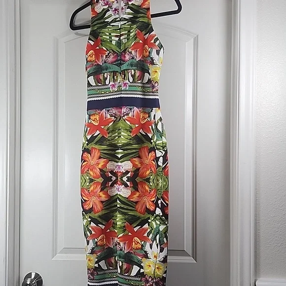 New York & Company Women Red And Green Floral Sleeveless Midi Dress Size XS - Picture 6 of 11